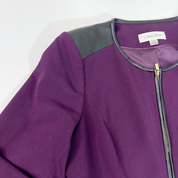 Calvin Klein Jacket Womens Size 14 Purple Front Zip Stretch Lined Blazer - Picture 3 of 12